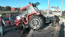 Kavşağa kontrolsüz çıkan traktöre otomobil ve tır çarptı: 1 ölü, 2 yaralı