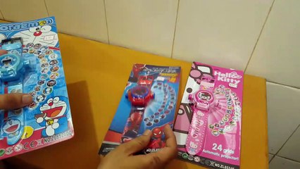 Unboxing and Review of Spiderman, doremon, kittly Projector Watch for Kids with 24 Images , Birthday Return Gift