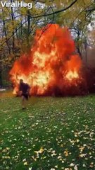 Leaf Pile Explodes in Flames