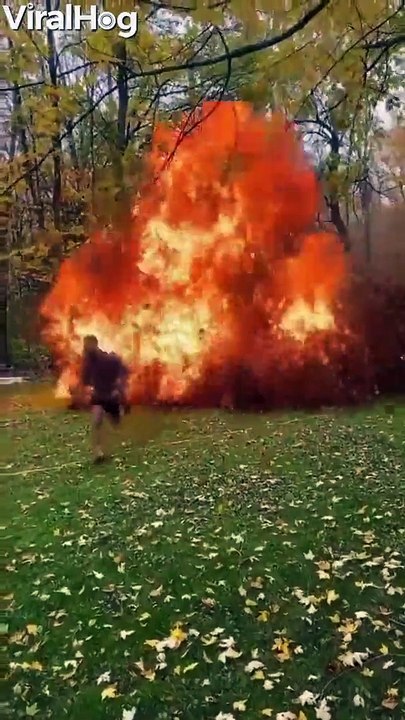 Leaf Pile Explodes in Flames