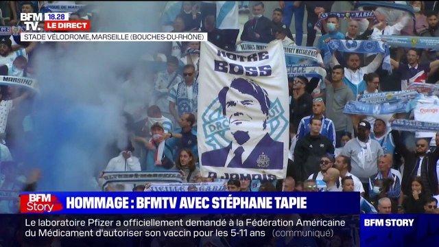 Hommage à Bernard Tapie: We are the champions résonne dans le stade Vélodrome