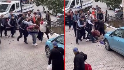 Kağıthane'de tekme atmak isteyen seyyar satıcıya zabıtadan sert müdahale