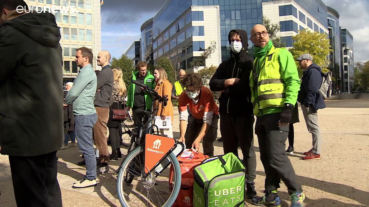 Platform workers gather in Brussels to demand better rights from employers