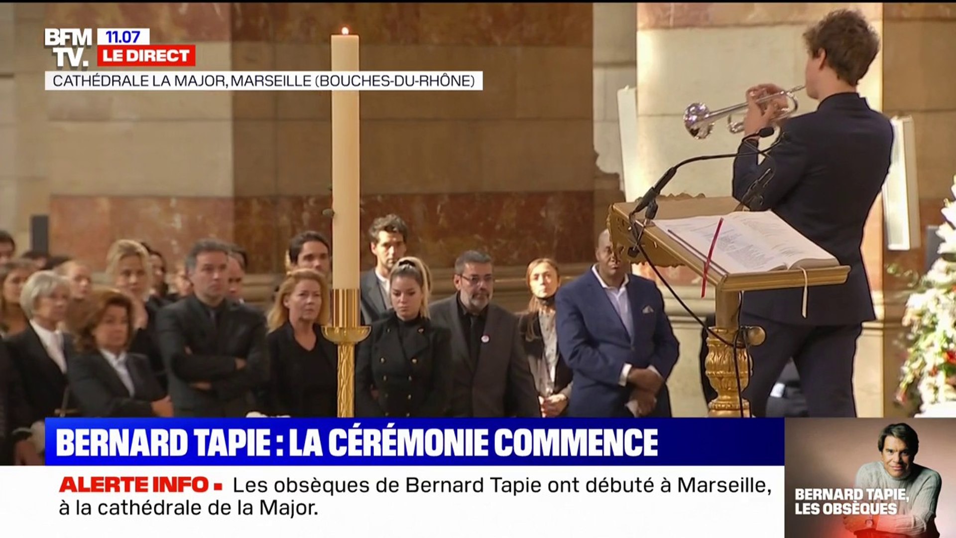 Obsèques de Bernard Tapie: son petit-fils lui rend en hommage en jouant  "Amazing Grace" à la trompette - Vidéo Dailymotion