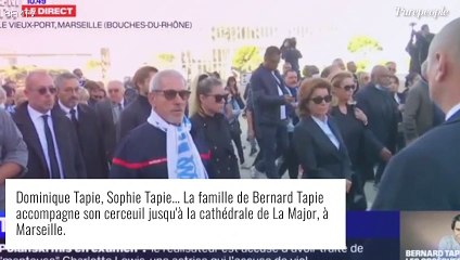 Download Video: Obsèques de Bernard Tapie : sa veuve Dominique et sa fille Sophie soudées, derrière le corbillard