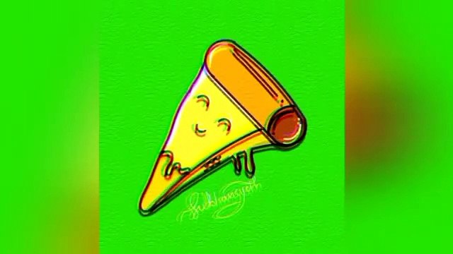 kawaii pizza style characters using a smartphone (infinite painter)