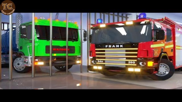 Water Tank in Cage by Fire Truck Frank and Sergeant Lucas the Police Car - Wheel City Heroes Cartoon