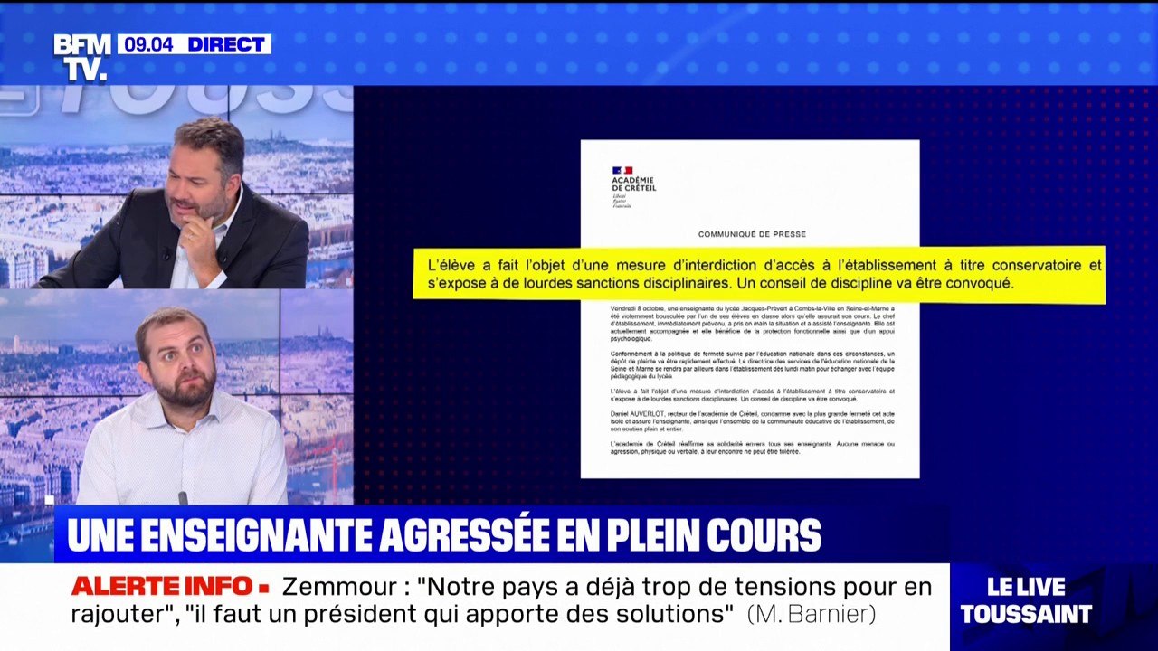 Enseignante agressée en plein cours: "jeudi dernier, c'est une collègue en CE2 qui était rouée de coup par un élève", témoigne le président du SNALC