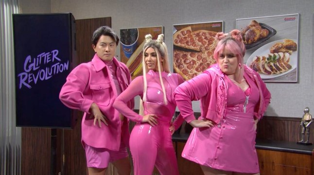 Kim Kardashian Wore a Pink Latex Bodysuit and Butt-Length Platinum Blonde Hair in Unaired