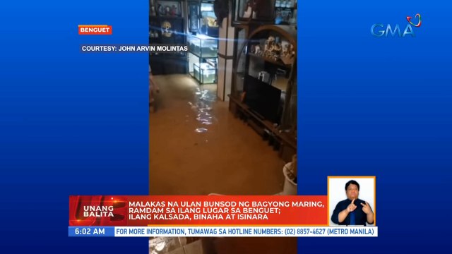 Malakas na ulan bunsod ng Bagyong Maring, ramdam sa ilang lugar sa Benguet; ilang kalsada, binaha at isinara | UB