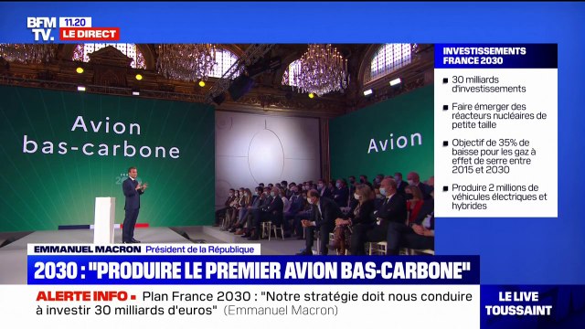 Emmanuel Macron: Produire en France à l'horizon 2030 le premier avion bas-carbone, c'est tout à fait faisable