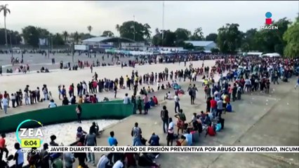 Migrantes abarrotan el Estadio Olímpico de Tapachula para solicitar asilo