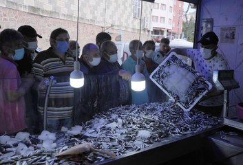 Hopa'da kilogramı 5 liradan satılan hamsi, balıkçı tezgahında kuyruk oluşturdu