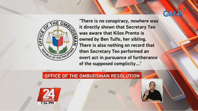 Reklamo laban kina Dating DOT Sec. Wanda Teo, kapatid na si Ben Tulfo at iba pa sa milyon-milyon pisong ad deal sa PTV, ibinasura ng Ombudsman | 24 Oras