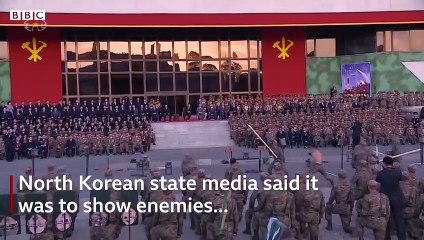 North Korea- Soldiers smash bricks, bend iron rods in combat display