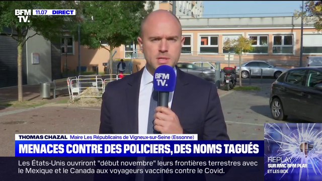 Tags menaçants nommément des policiers dans l'Essonne: C'est inquiétant pour nos agents de police (...) comment ces informations peuvent-elles être diffusées ? , s'interroge Thomas Chazal, maire LR de Vigneux-sur-Seine