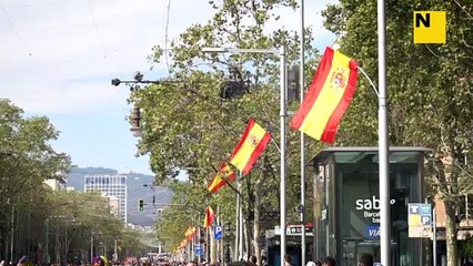 Indignació per la presència de banderes espanyoles del 12-O a passeig de Gràcia