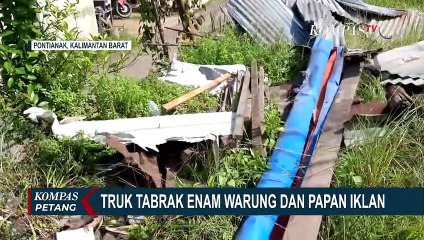 Sopir Ngantuk dan Hindari Kucing Lewat, Truk Tabrak Papan Iklan dan 6 Warung
