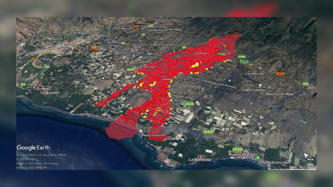 La lava afecta a 680 hectáreas y destruye 1.548 edificaciones de La Palma