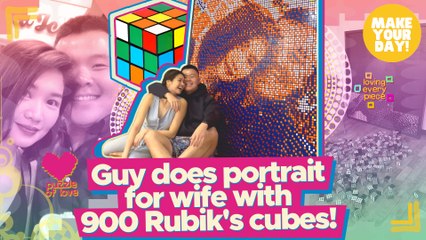 Guy makes portrait for wife using 900 Rubik's cubes! | Make Your Day