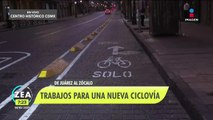 Así avanzan los trabajos de la nueva ciclovía en el Centro Histórico de la CDMX