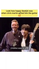LOOK HOW HAPPY JIN WAS WHEN CHRIS MARTIN GIFTED HIM THE GUITAR!