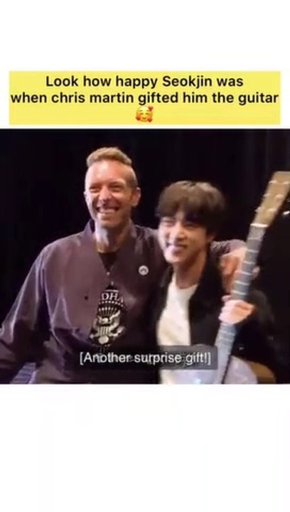 LOOK HOW HAPPY JIN WAS WHEN CHRIS MARTIN GIFTED HIM THE GUITAR!