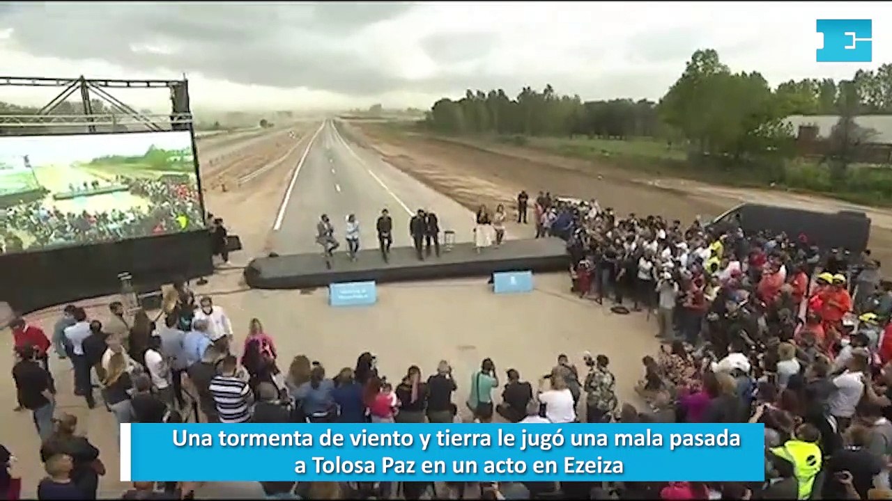 Una tormenta de viento y tierra le jugó una mala pasada a Tolosa Paz en un acto en Ezeiza