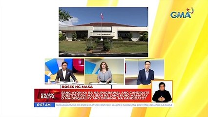 Sang-ayon ka ba na ipagbawal ang candidate substitution, maliban na lang kung mamatay o ma-disqualify ang orihinal na kandidato? | UB