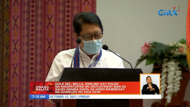 DOLE Sec. Bello, hiniling kay PDU30 na magpatupad ng deployment ban sa Saudi Arabia dahil sa hindi naibibigay na suweldo ng mga OFW | UB