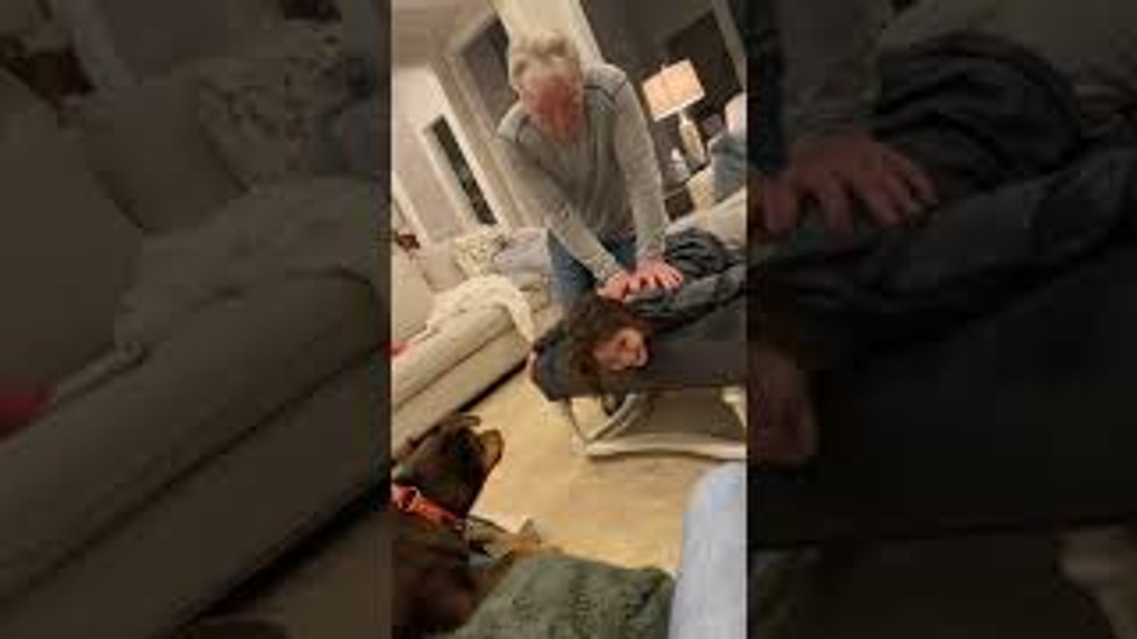 Doggie Doesn't Like Sister Getting Her Back Cracked