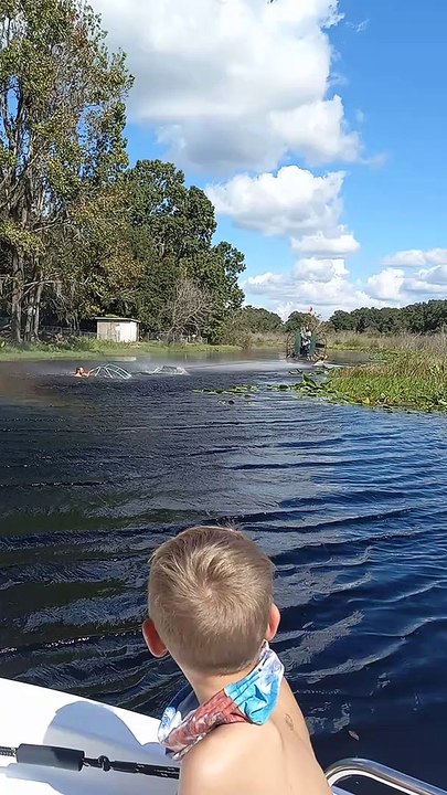 Sunken Airboat Gets Pulled to Shore