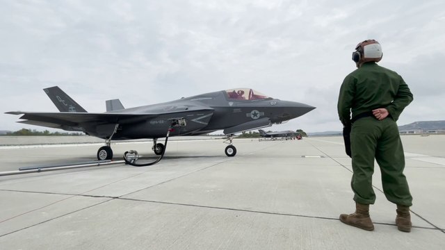 Two U.S. Marine F-35B Lightning II Aircraft • Hot-Pit refuel • Camp Pendleton Cal USA, Oct. 7, 2021