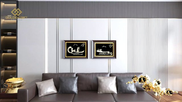 Bộ Tranh Chữ Cha, Chữ Mẹ Mạ Vàng 24K | Tranh Thư Pháp Đẹp Treo Tường | Golden Gift Việt Nam