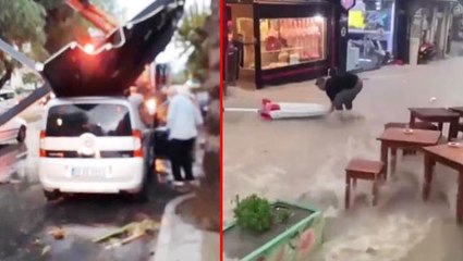 İzmir'de sağanak ve fırtına hayatı felç etti! Çatılar uçtu, heyelan nedeniyle yollar kapandı