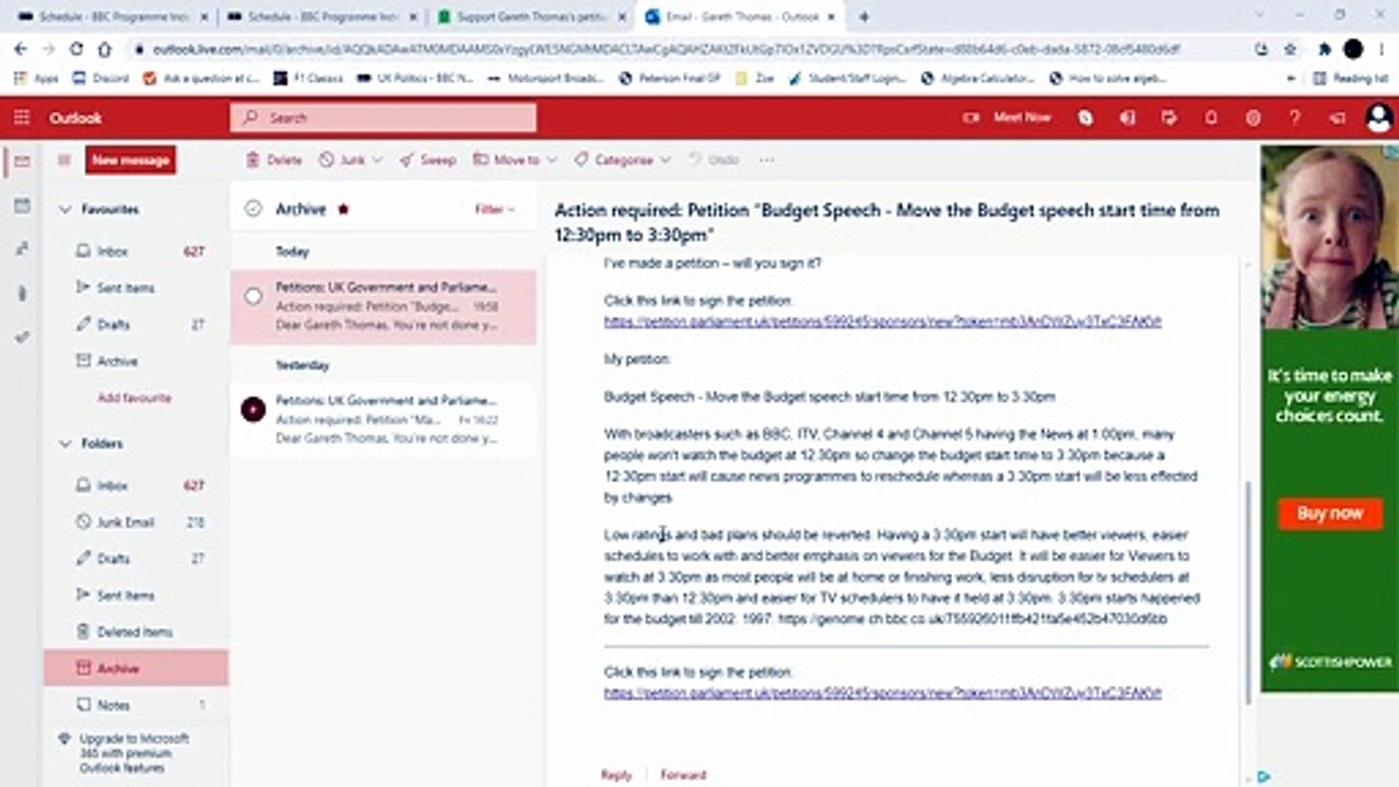 Gareth Thomas Reporting - Budget Speech petition