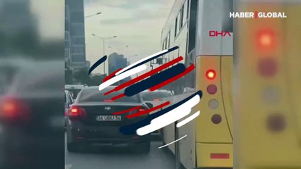 D-100'de İETT ile otomobilin şerit kavgası kamerada