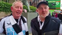 Newcastle United fans gather outside St. James' Park before kick off on Sunday