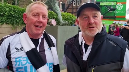 Newcastle United fans gather outside St. James' Park before kick off on Sunday