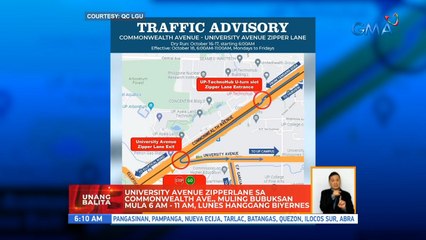University Avenue zipperlane sa Commonwealth Ave., muling bubuksan mula 6AM-11AM, Lunes hanggang Biyernes | UB