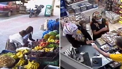 Anneleri tırnakçılık yaparken çocukları nar ve üzüm çaldı! O anlar güvenlik kamerasında