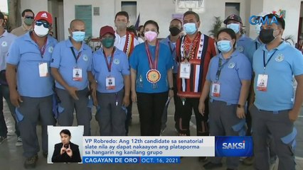 VP Robredo: Ang 12th candidate sa senatorial slate nila ay dapat nakaayon ang plataporma sa hangarin ng kanilang grupo | Saksi