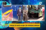 Choque de buses en VMT: dos conductores heridos y vehículo quedó empotrado en vivienda