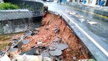 Após chuva, muro desaba em avenida do bairro Santo Antônio, em Vitória