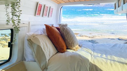 Couple transform run down delivery van into luxe small home