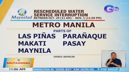 Alamin ang rescheduled water service interruption ng Maynilad | BT