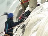 Climbing steep ice walls in Himalayan glacier