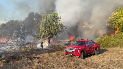 Çıkan yangında bir ahır ve konteyner yandı