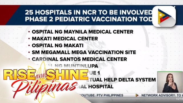25 ospital sa NCR, handa na para sa phase 2 ng pediatric vaccination ngayong araw