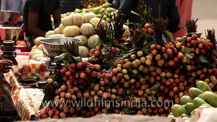 Litchis and kharbuzas being sold near Shastri Nagar metro station